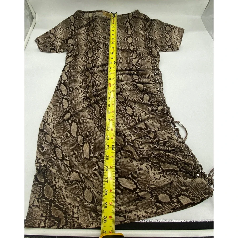 Michael Kors Snakeskin Ruched Side Grommet Dress Tan Brown‎ Short Sleeve Medium